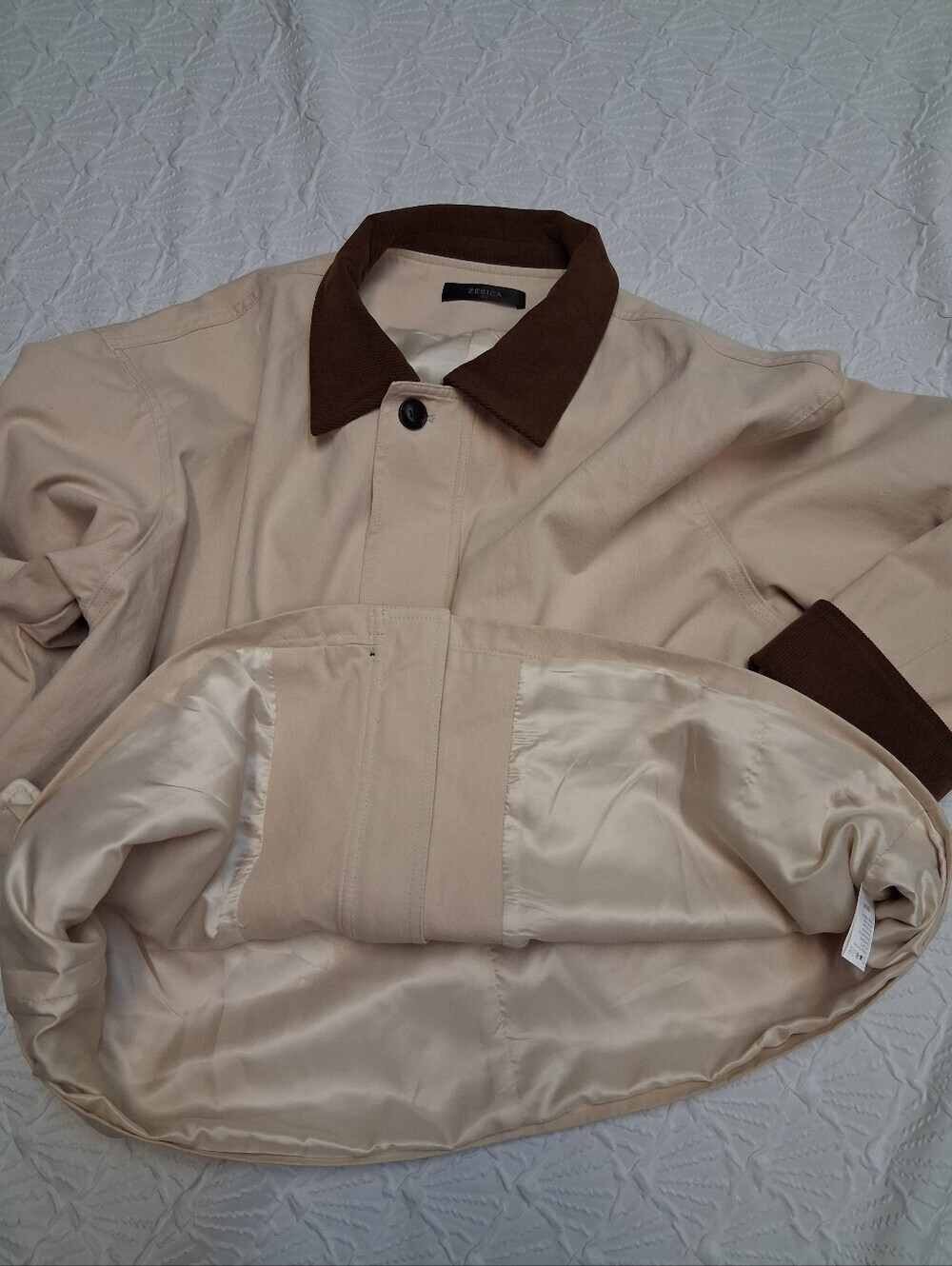 ZESICA Cream Jacket with Brown Trim Size XL - Picture 15 of 16